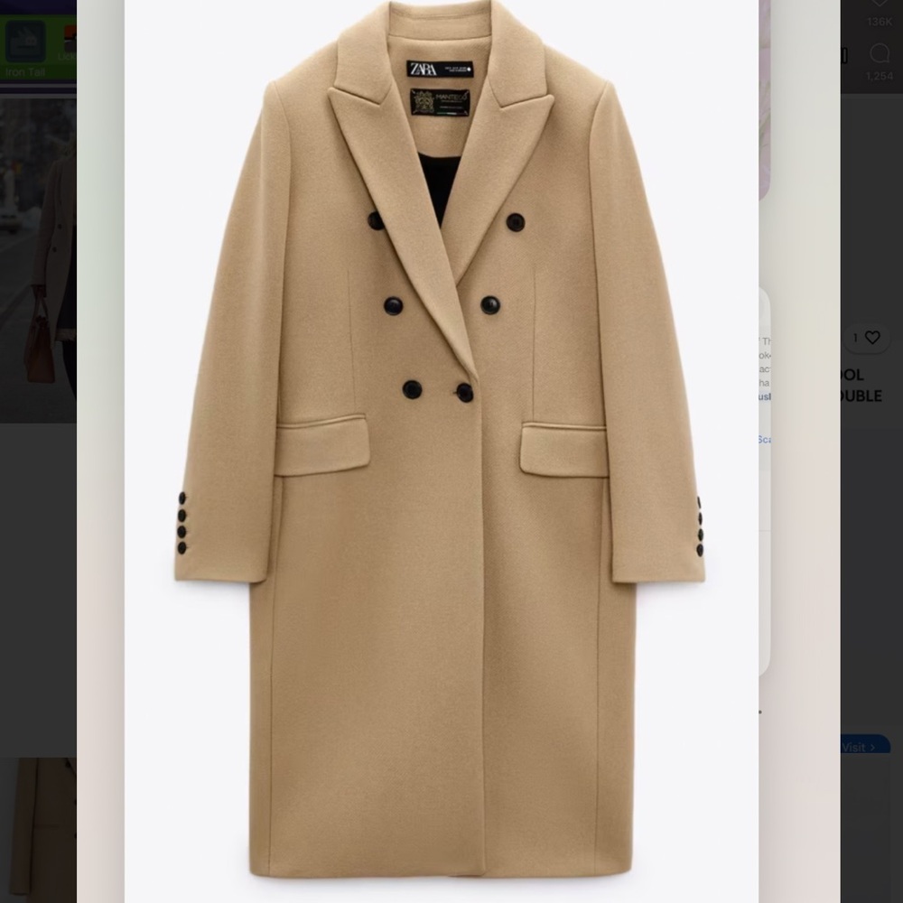 Zara Tan double breasted  Coat